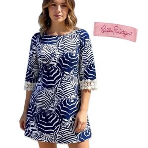 Lilly Pulitzer Dress Harbour Tunic Mini Oh Cabana Boy Women's Small Navy Crochet